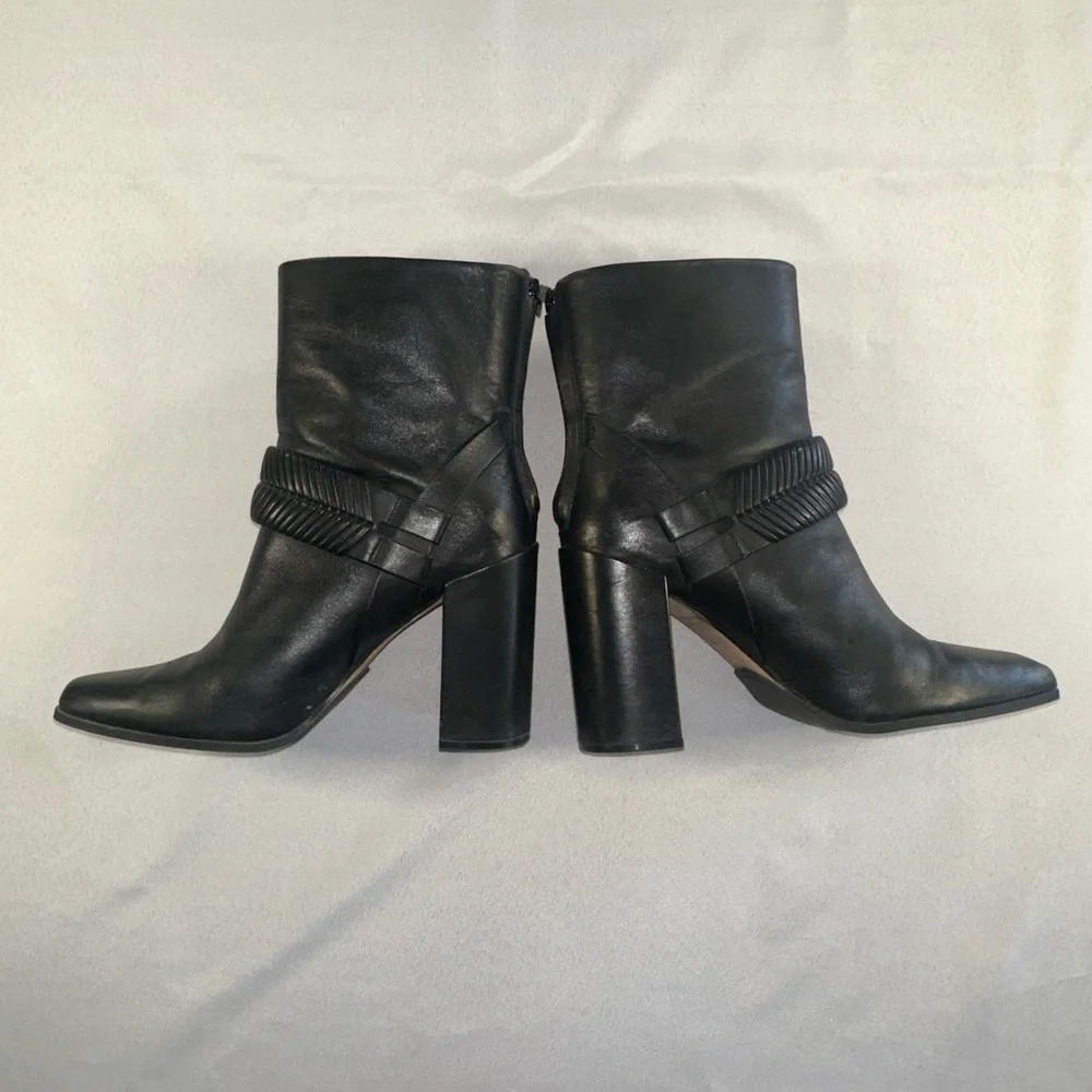 AD & DAUGHTERS Women's Size 7.5 Black Leather Declann Braided Chunky Heel Boot - Picture 2 of 15